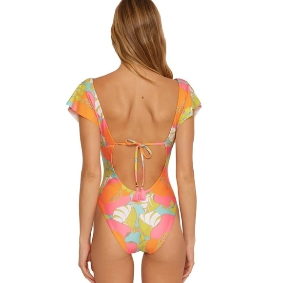 NWT Trina Turk Playa De Flor Floral Flutter Sleeve Cutout One Piece Swimsuit - Picture 2 of 9